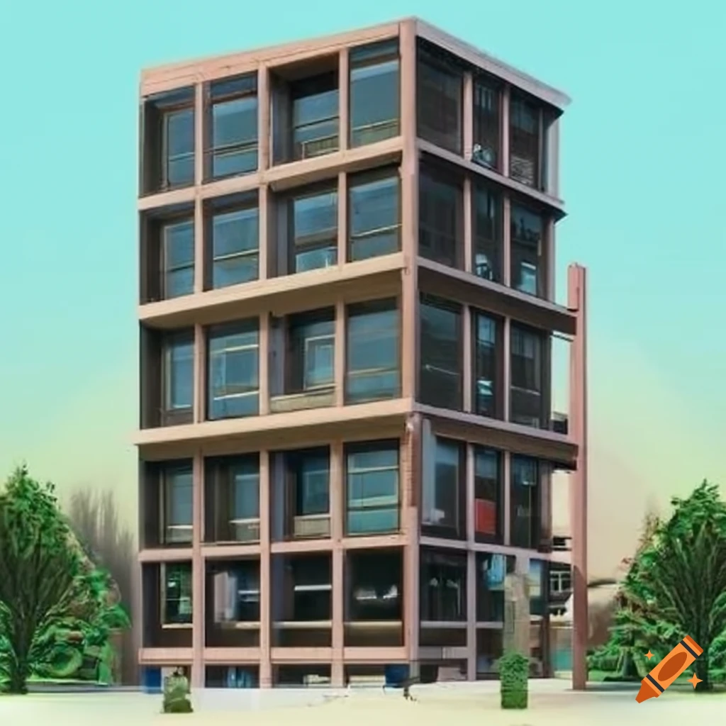 Building with multiple floors and offices on Craiyon