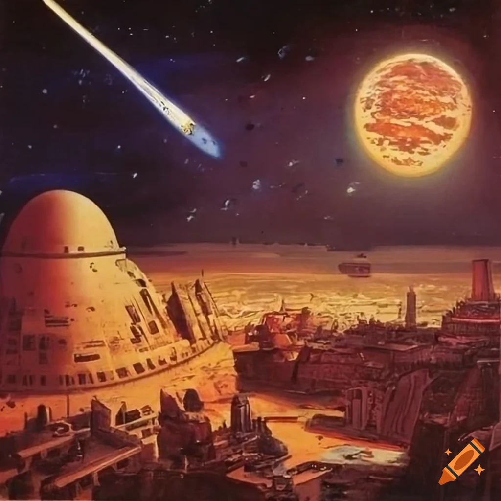 sci-fi art of an attack on Martian capital city