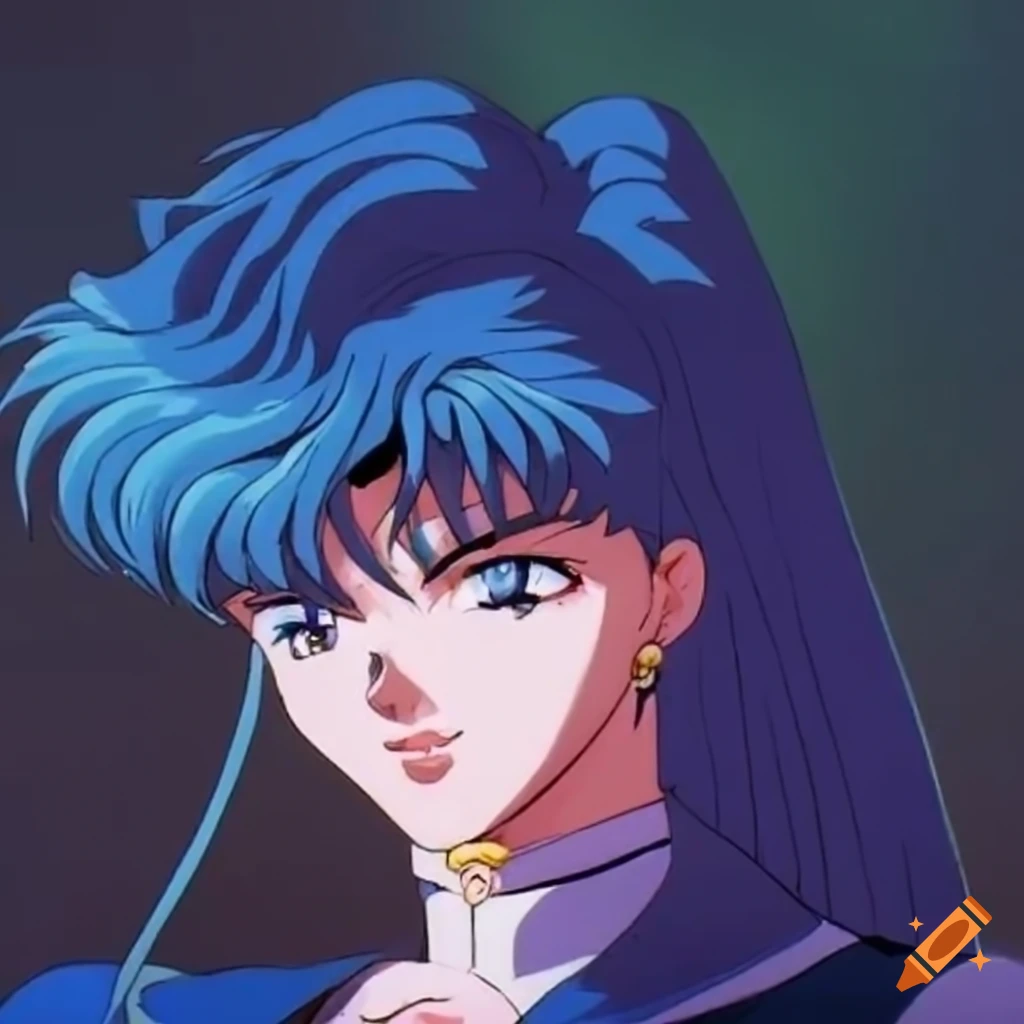 male character with long dark blue hair in Sailor Moon inspired anime