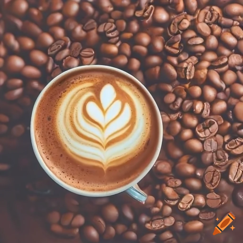 hot latte with leaf latte art on dark background