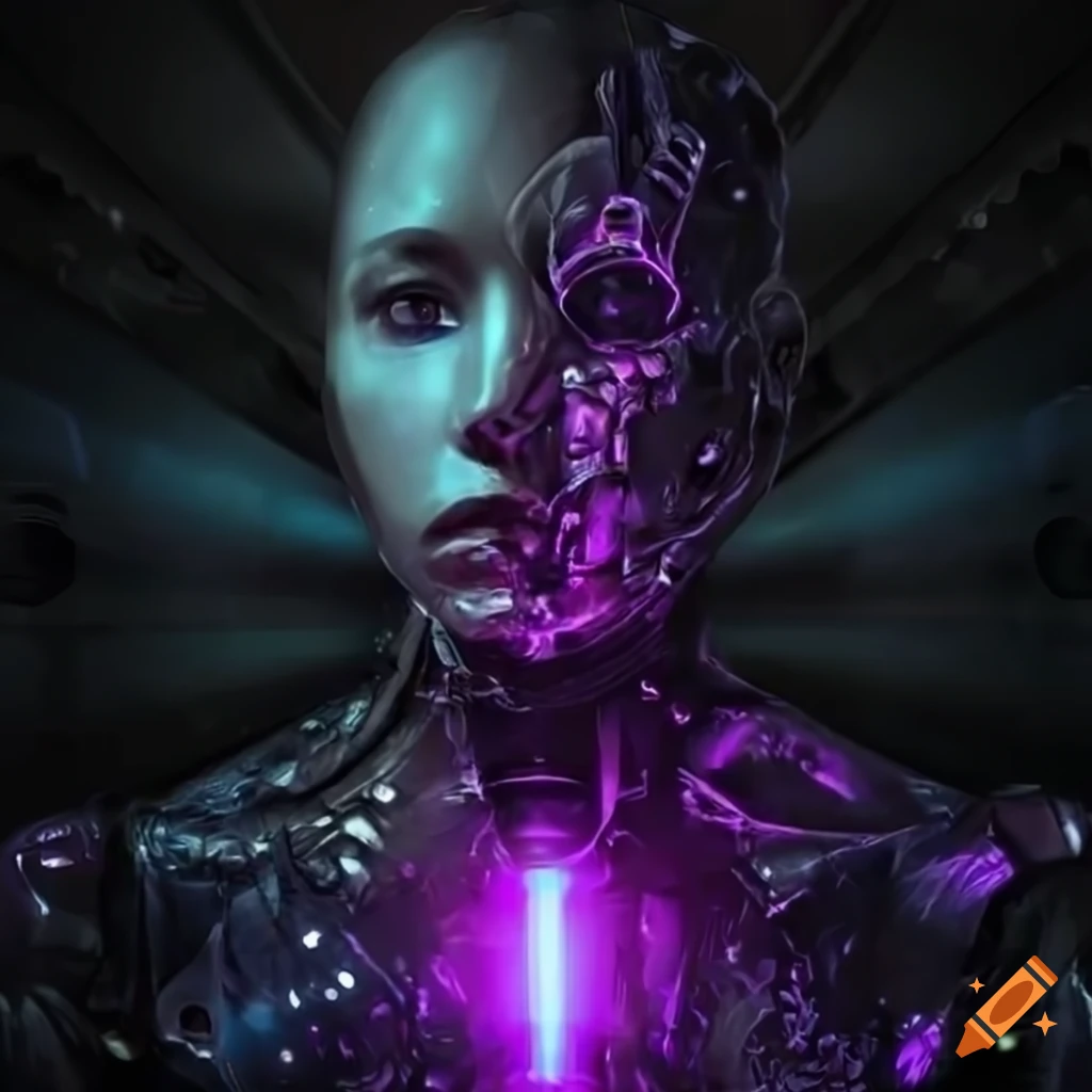 image of a futuristic cyborg with an energy shield