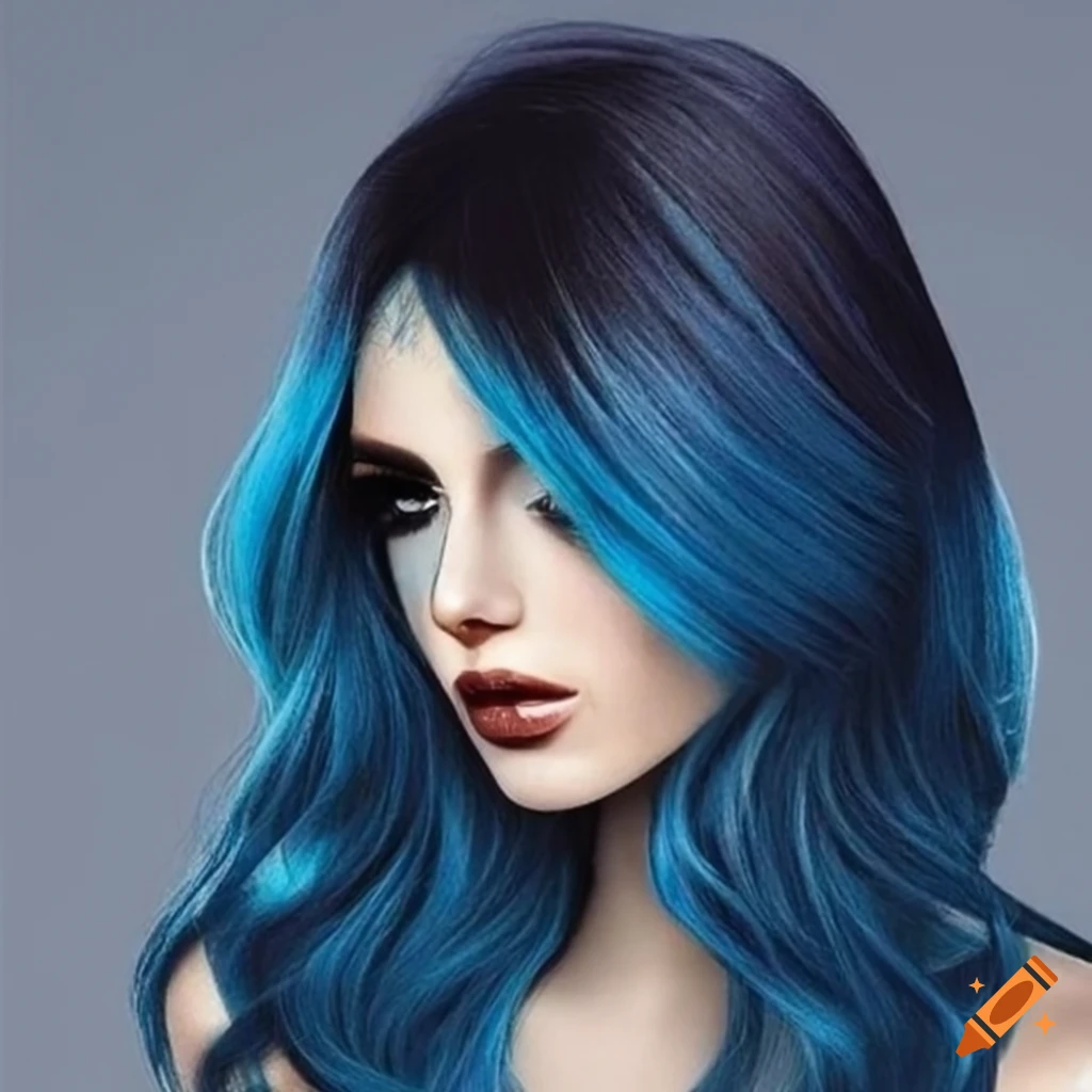 mulher com o cabelo azul e olhos pretos
