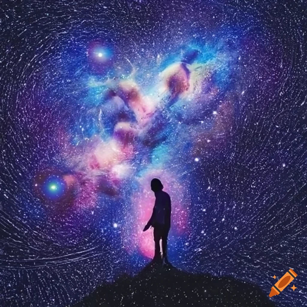 artistic depiction of a person under a star-filled sky