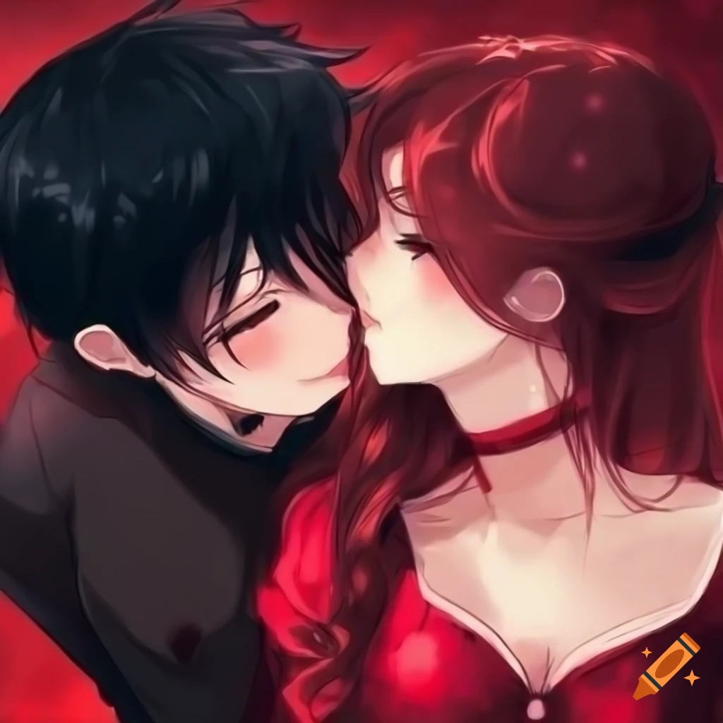 Anime couple in a passionate embrace on Craiyon