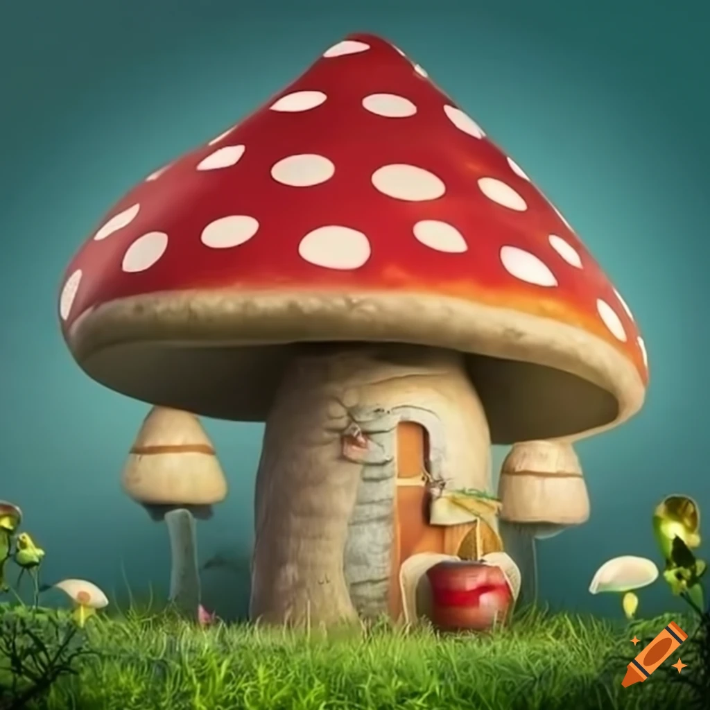 magical mushroom house with rabbits