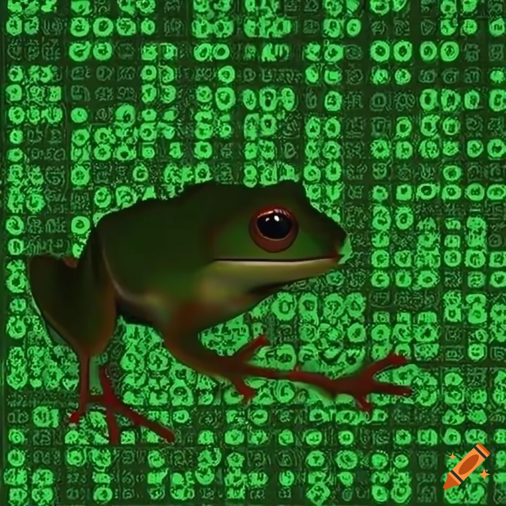 Wednesday Frog meme with binary numbers on Craiyon