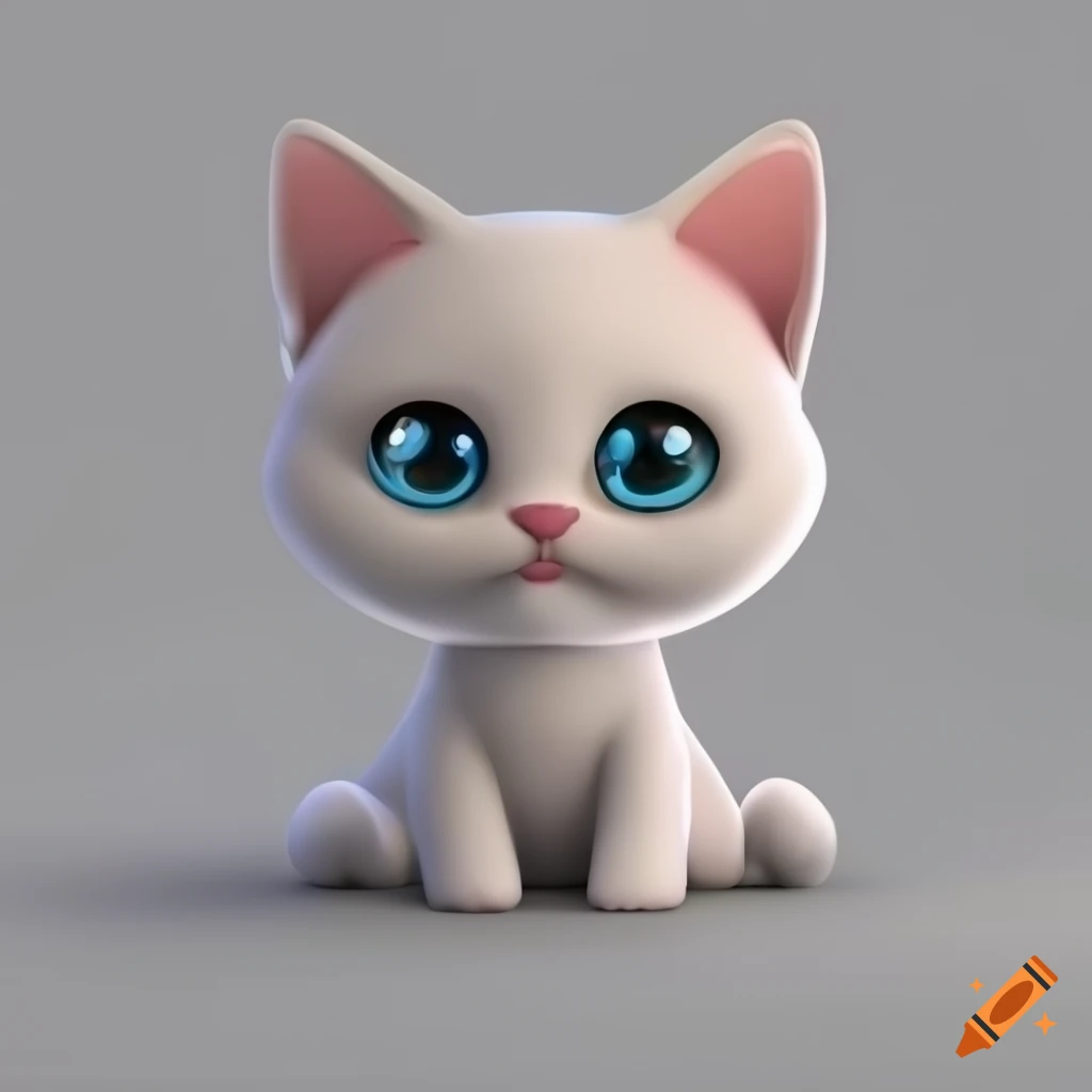 3D rendered cartoon kitten on white background
