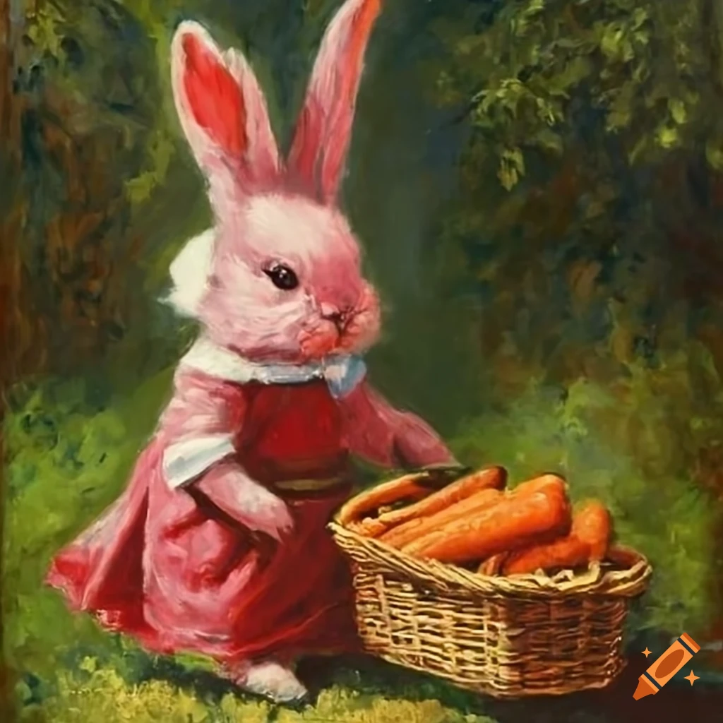 Monet Rabbit Monet's painting of two rabbits with a carrot basket on Craiyon