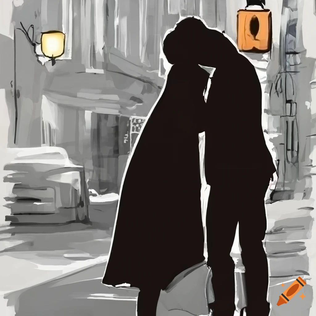 Illustration True love, romantic couple in city