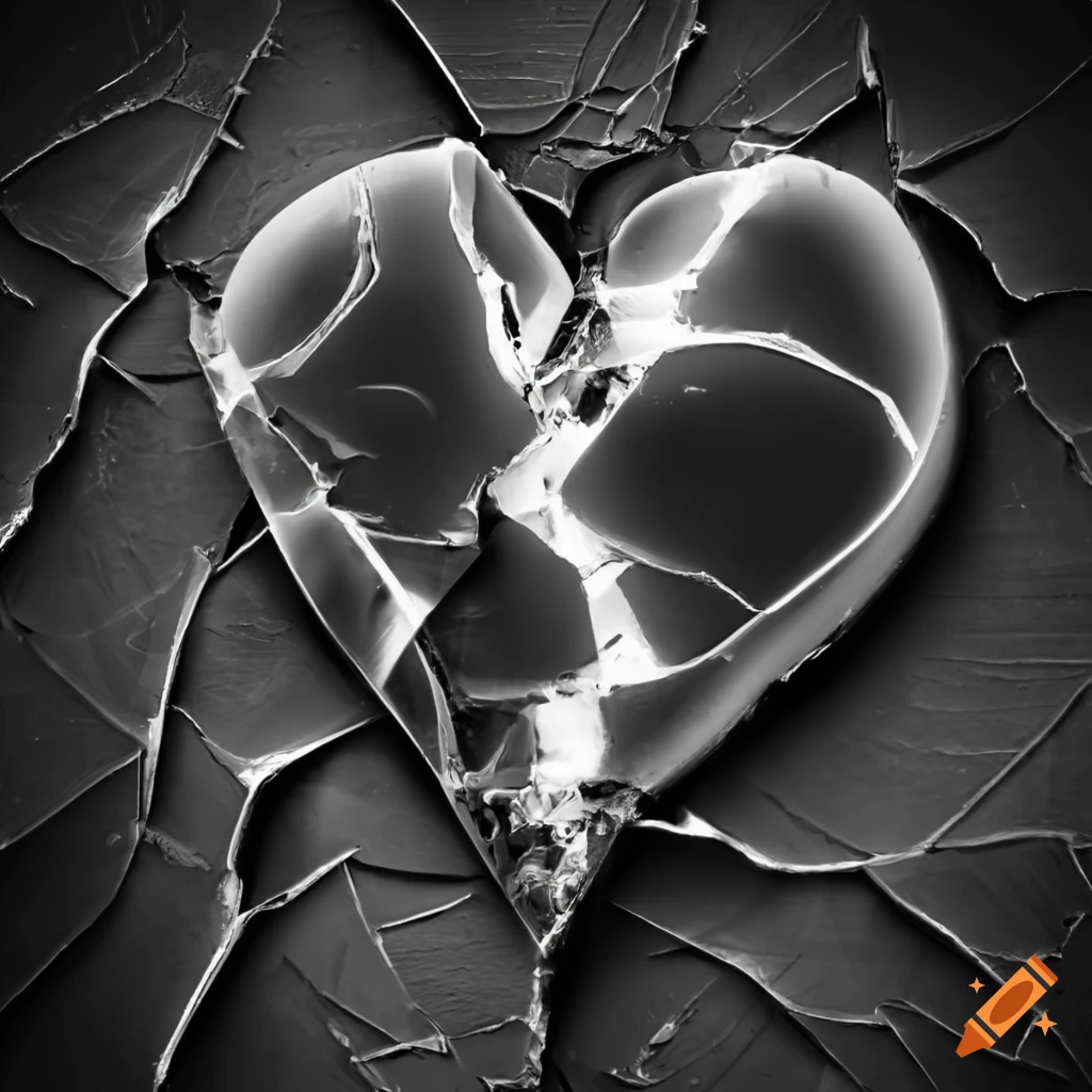 Artistic representation of a broken glass heart on Craiyon