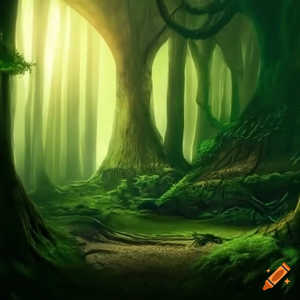artistic depiction of a fantasy forest