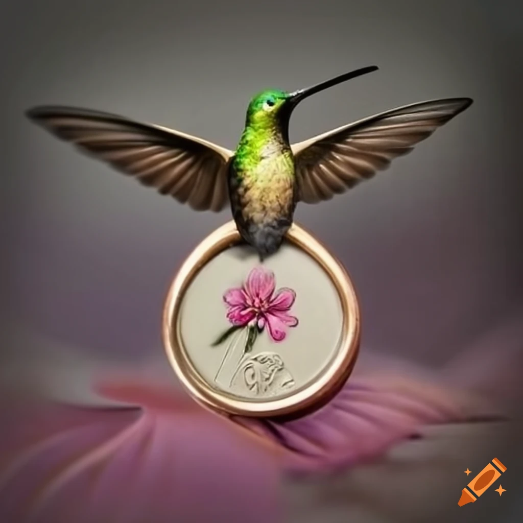 white wax seal with a delicate pink and golden hummingbird