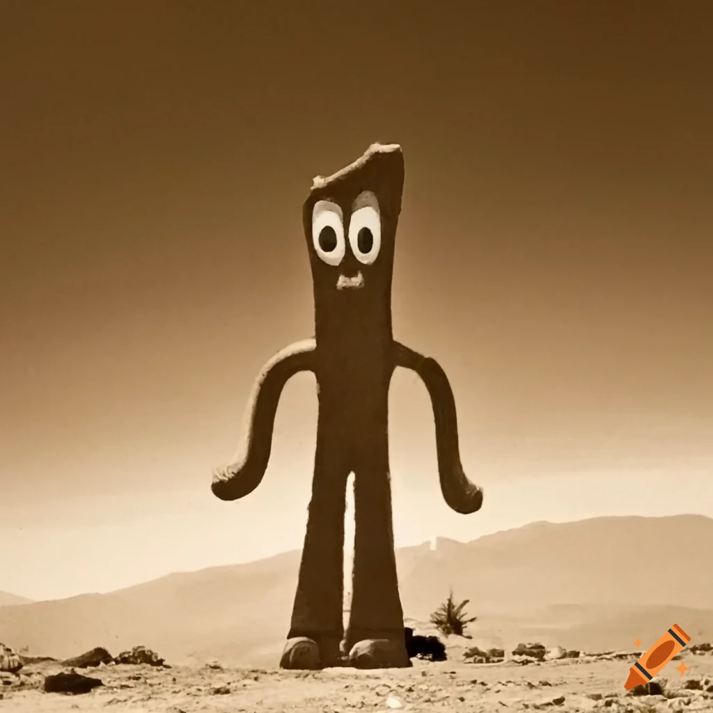 sepia photo of Gumby character in Kandahar, Afghanistan 1923