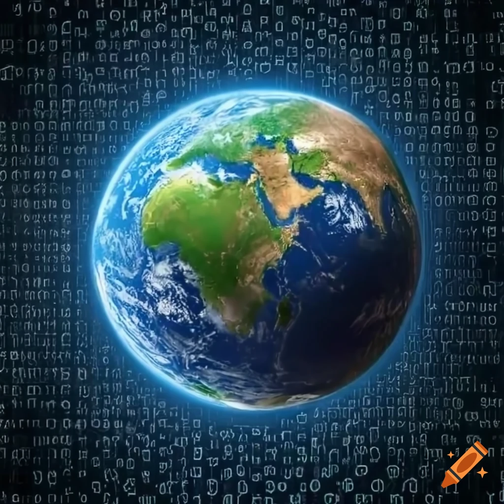 Conceptual illustration showing planet earth surrounded by binary code ...
