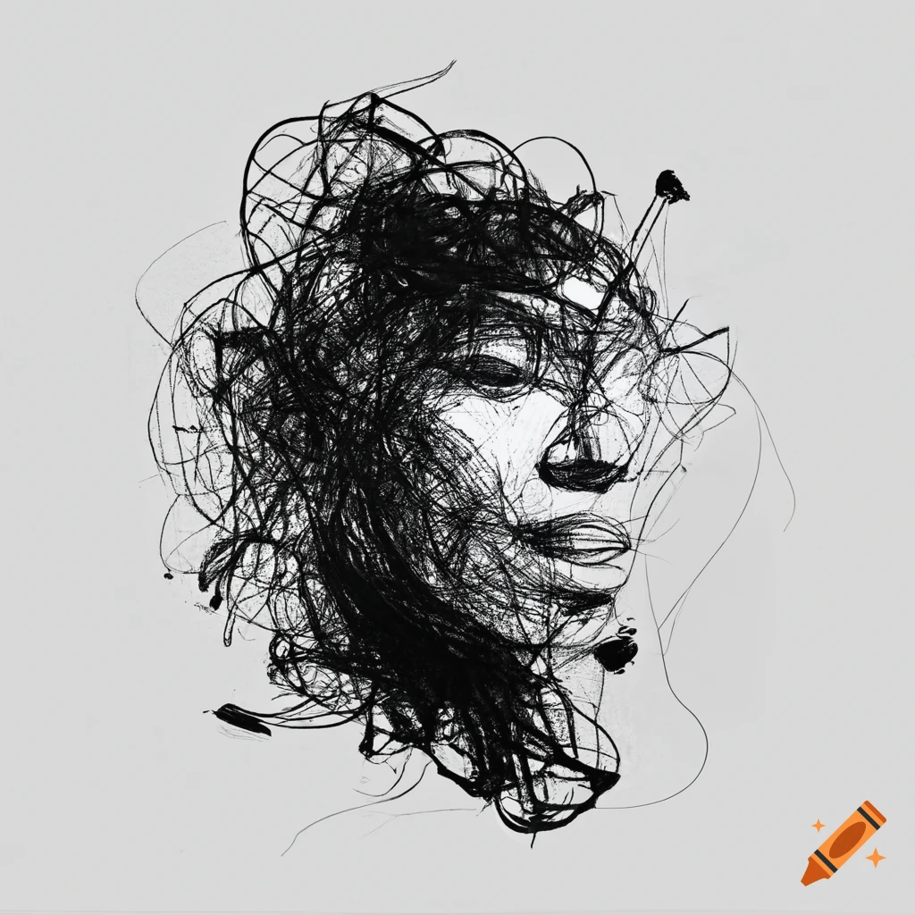 abstract portrait in black ink on white background
