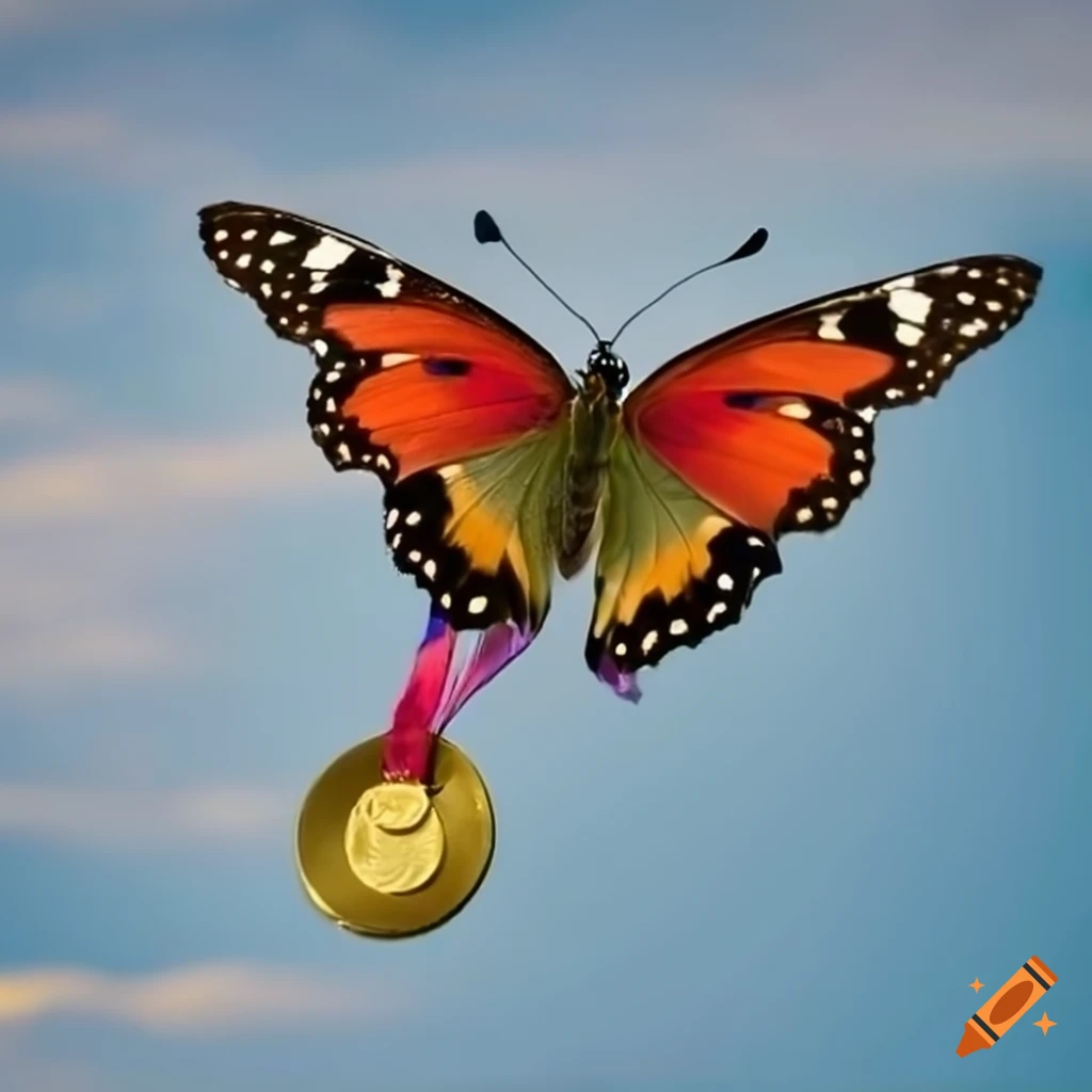 colorful butterfly with a golden medal