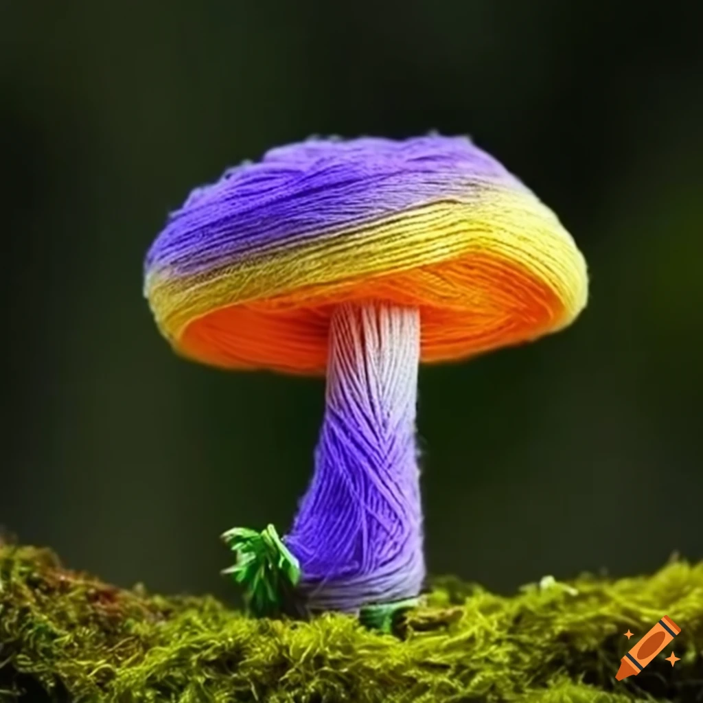 colourful floss mushroom growing on moss