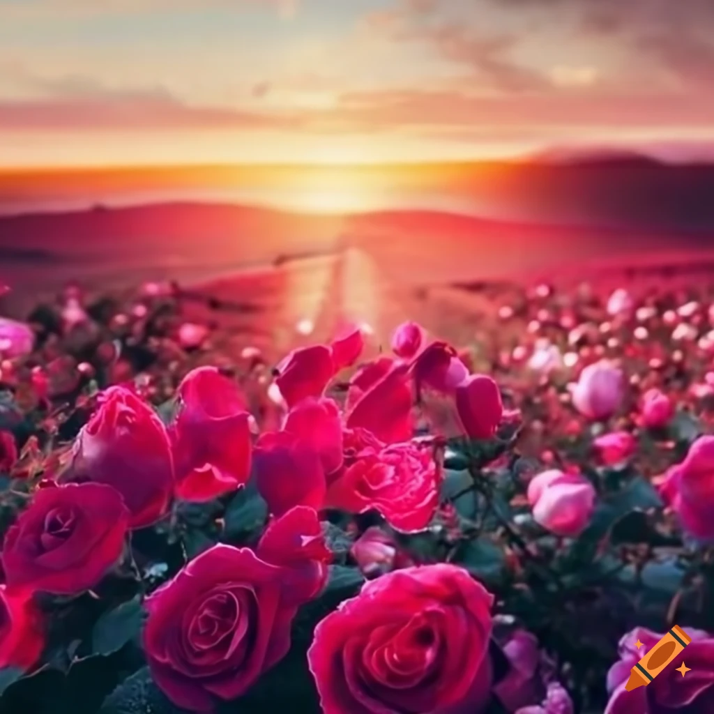 vibrant rose field in full bloom