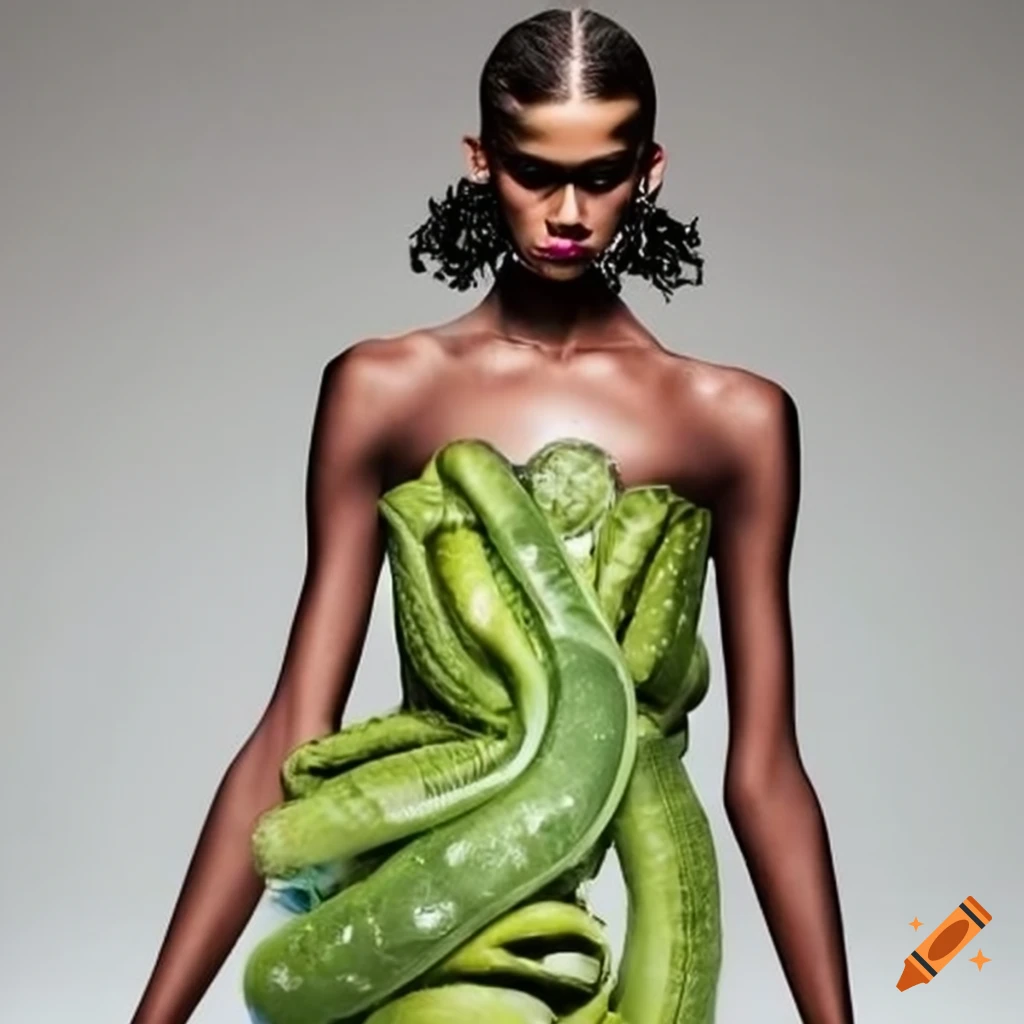 avant-garde fashion runway made of pickles