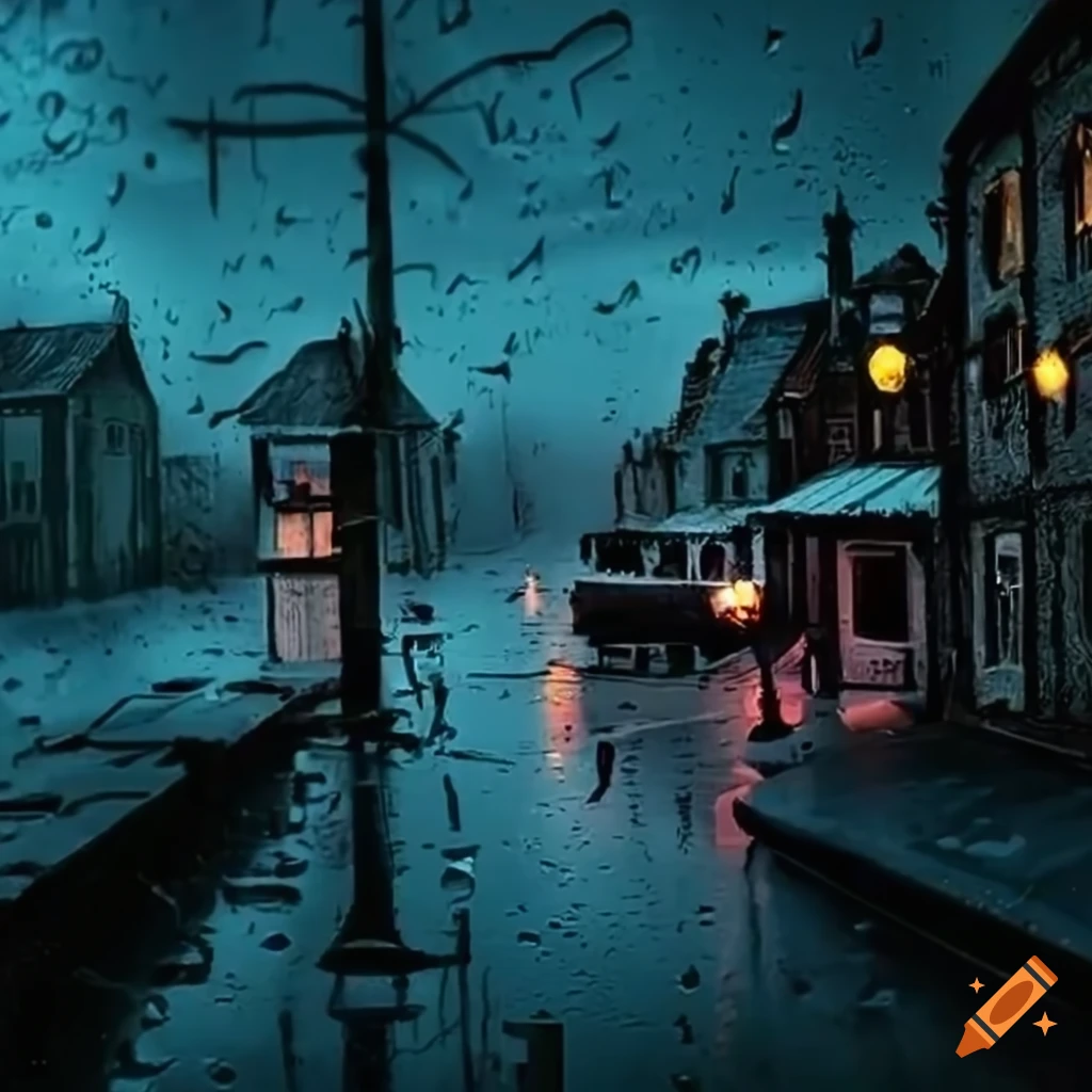 scenic view of a rainy small town