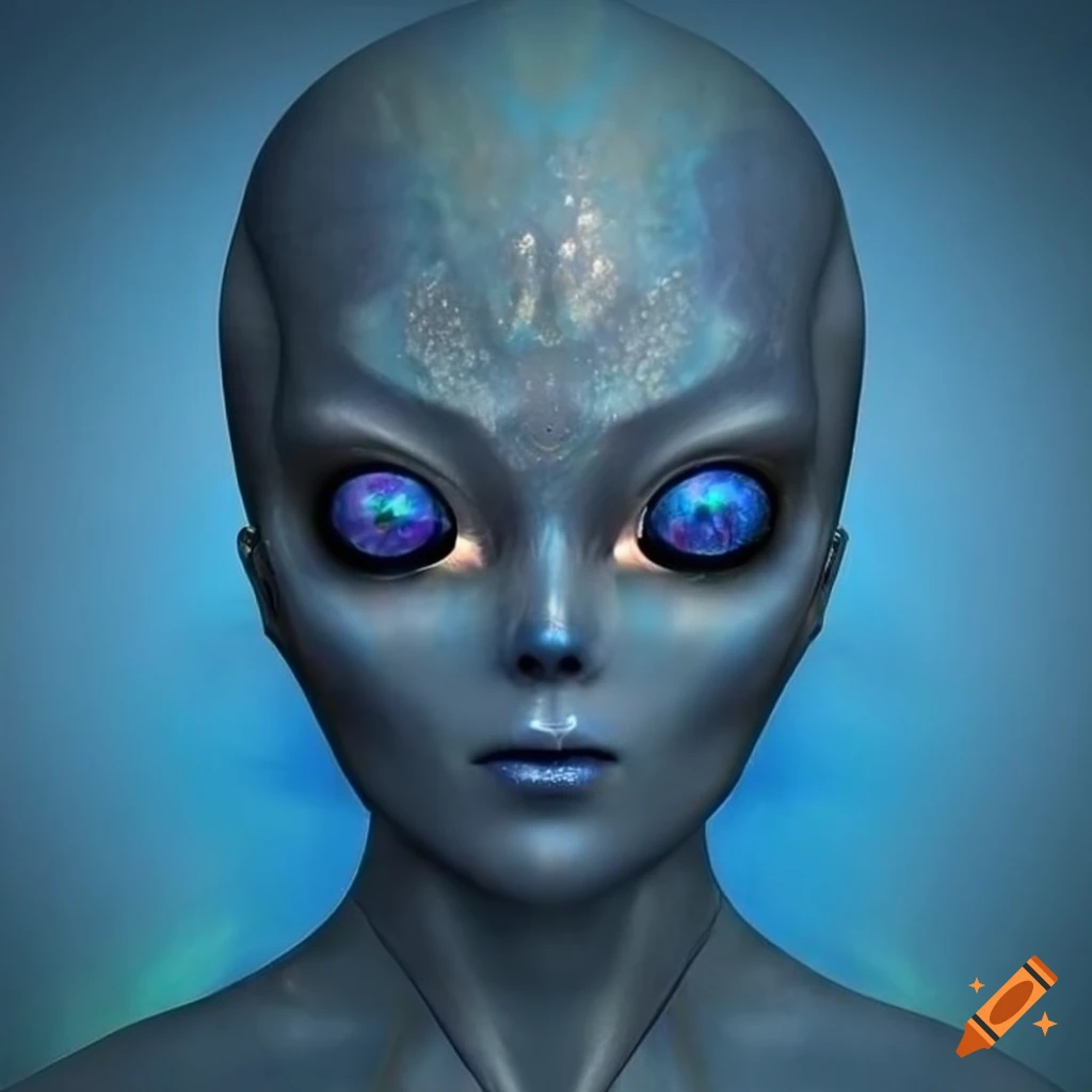 image of an alien woman with blue skin and opal-like eyes