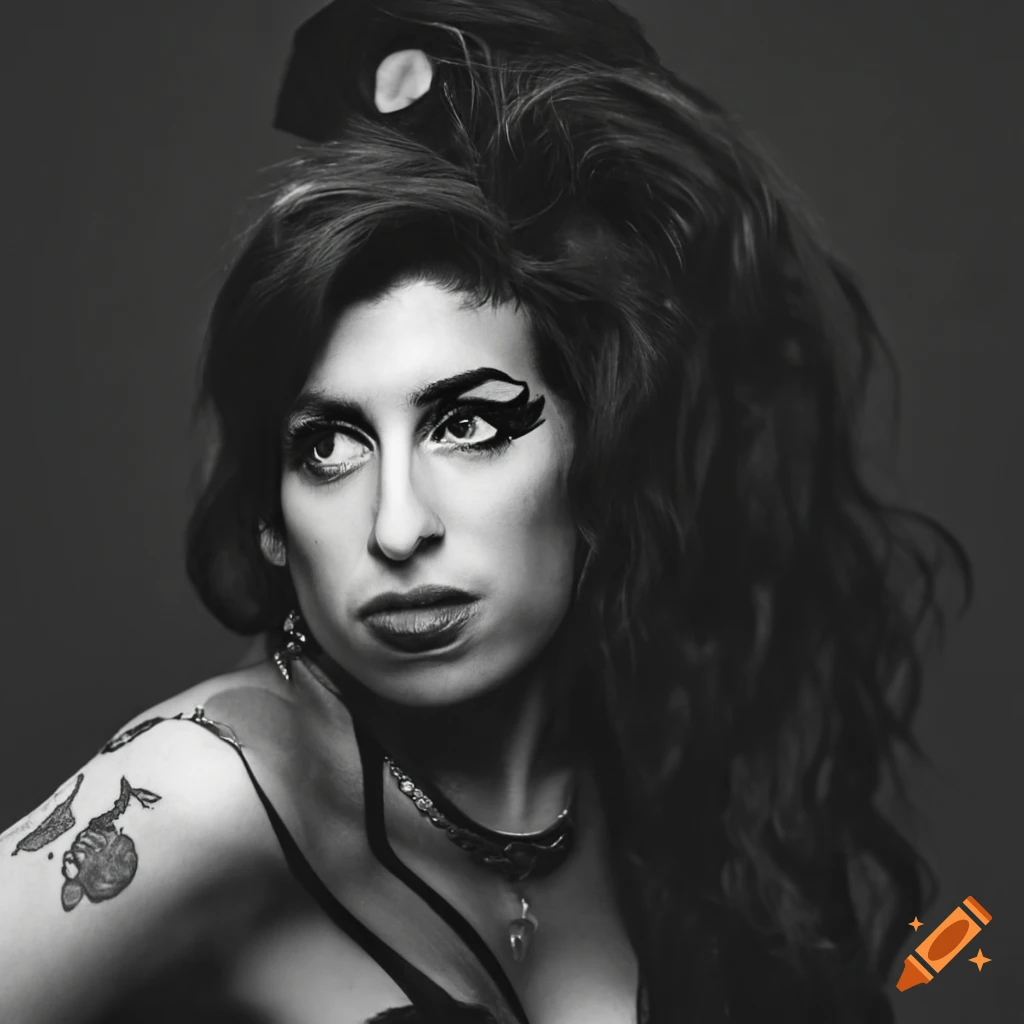 monochrome portrait of Amy Winehouse