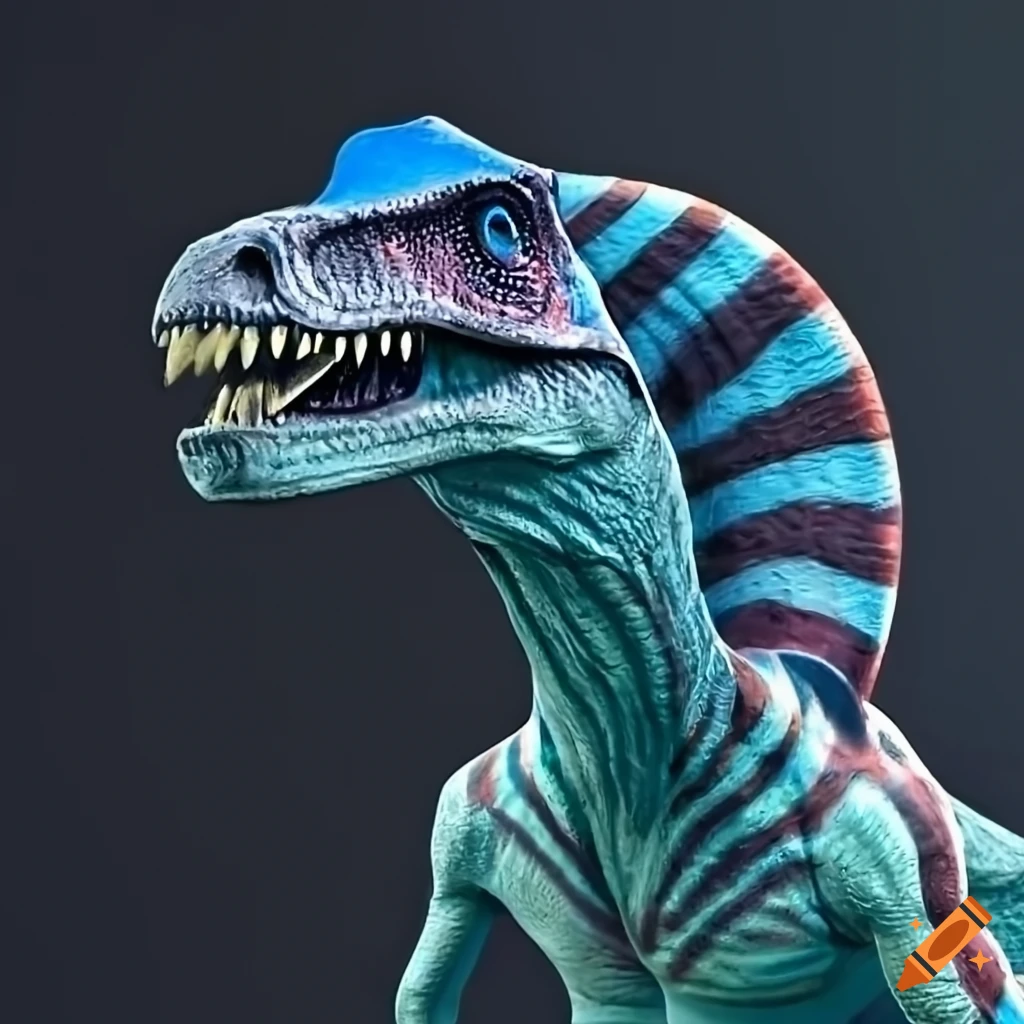 illustration of a blue, four-armed Alienosaurus with spikes on its back