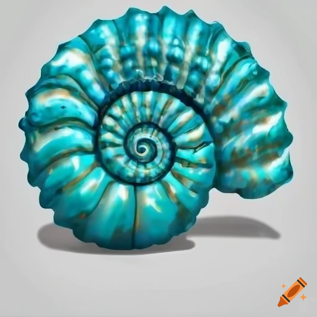cartoon seashell with sparkling turquoise spiral