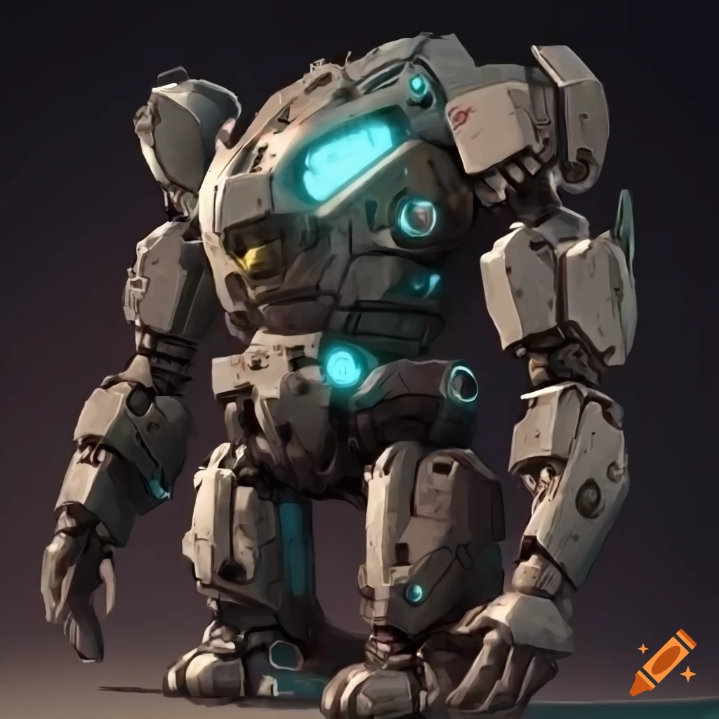 illustration of a fat armored robot from front view