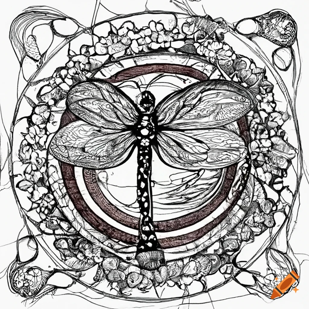 dragonfly drawing with planet and flower spinner