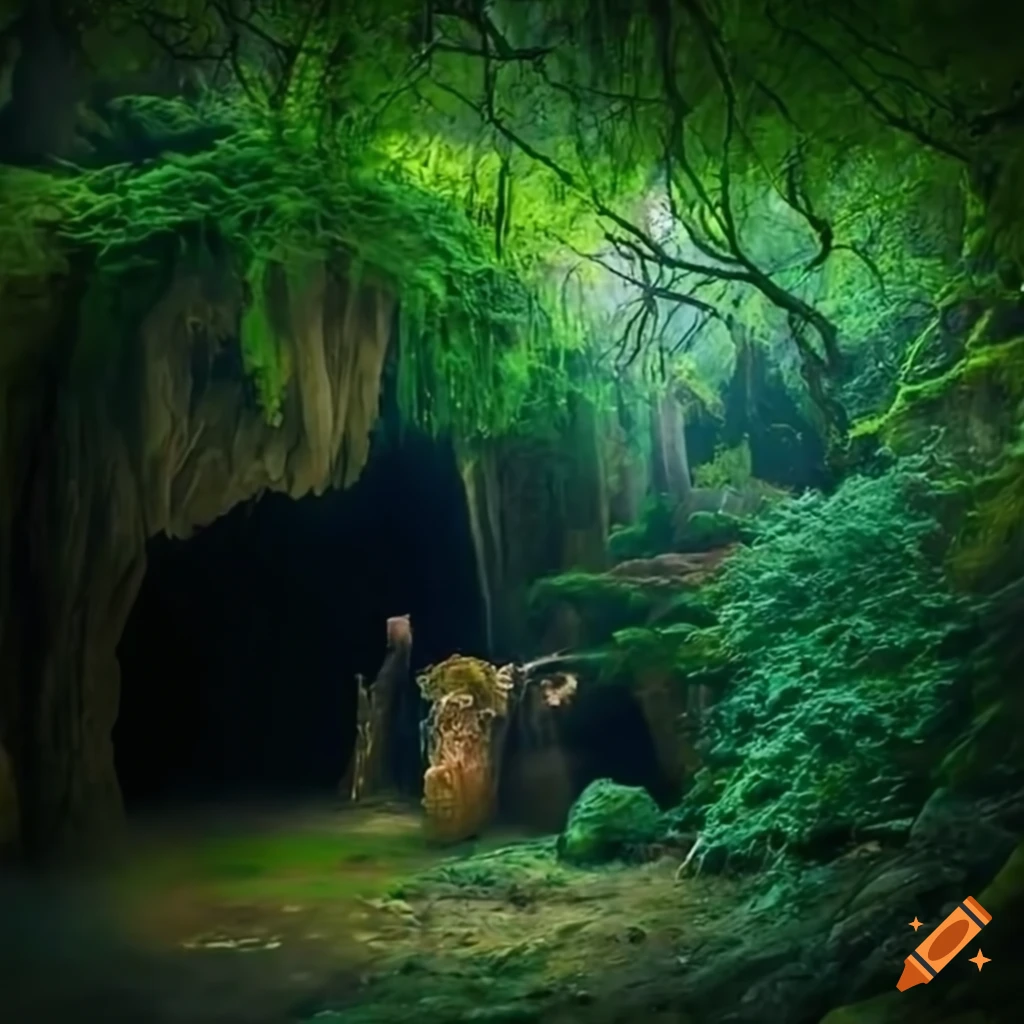 Photo of a cave in an enchanted forest on Craiyon