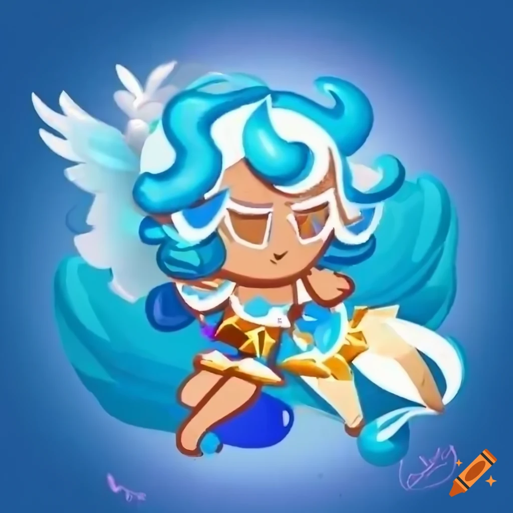 art of a blue pop idol with angel wings