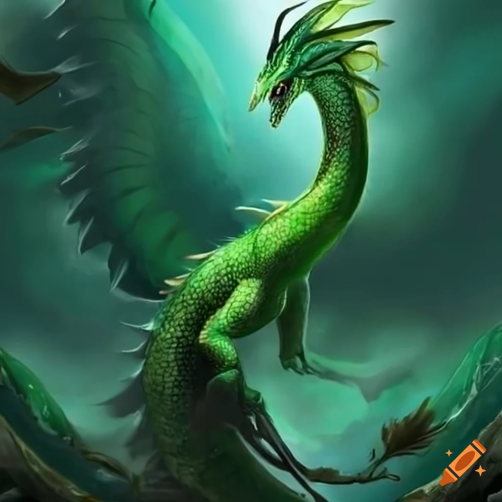 Green dragon illustration on Craiyon