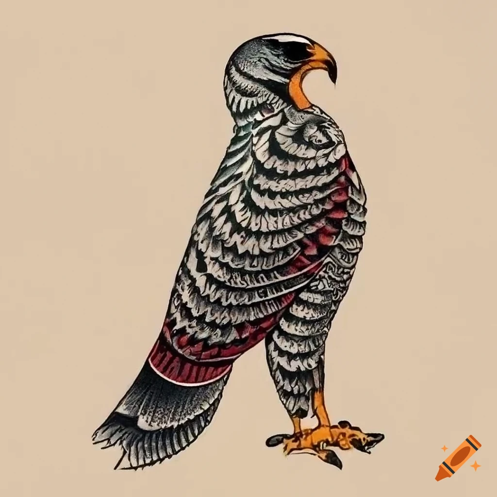 side profile of a full body falcon tattoo design