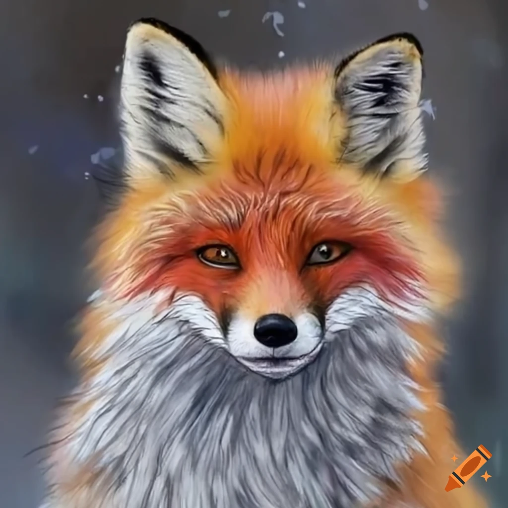realistic winter fox drawing with fine detail fur