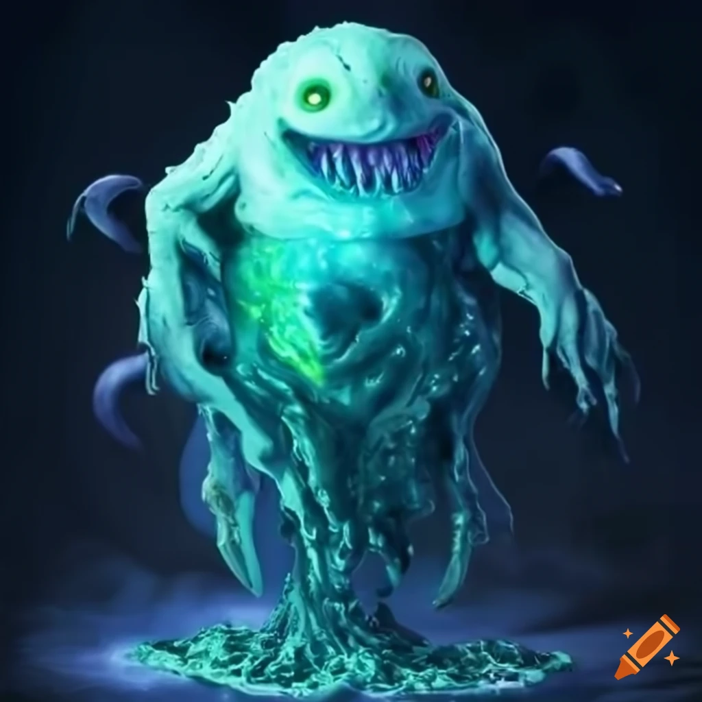 digital art of a slime monster with a mace
