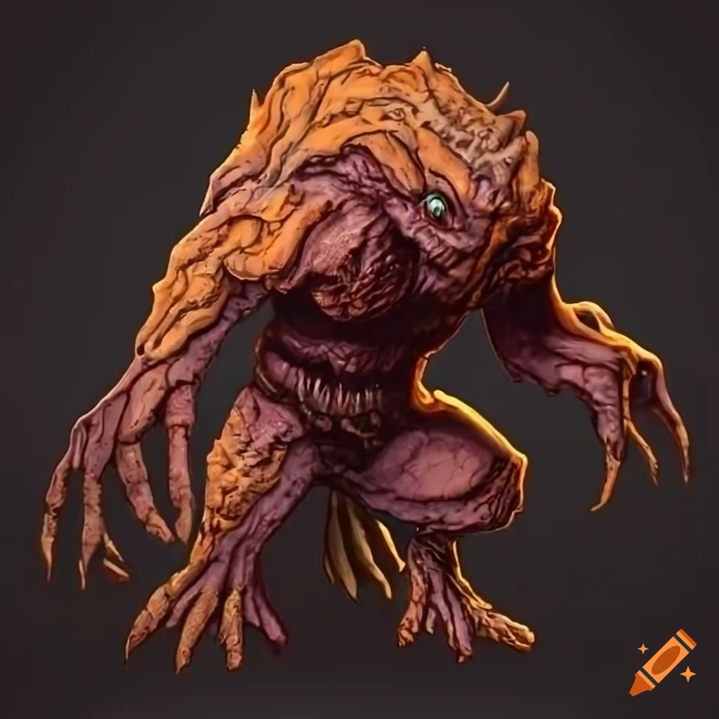 image of a corrupted earth elemental with brown rock shell and orange-pink flesh