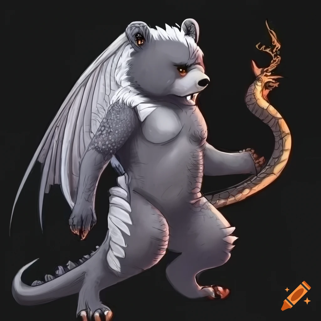anthropomorphic bear character with dragon elements