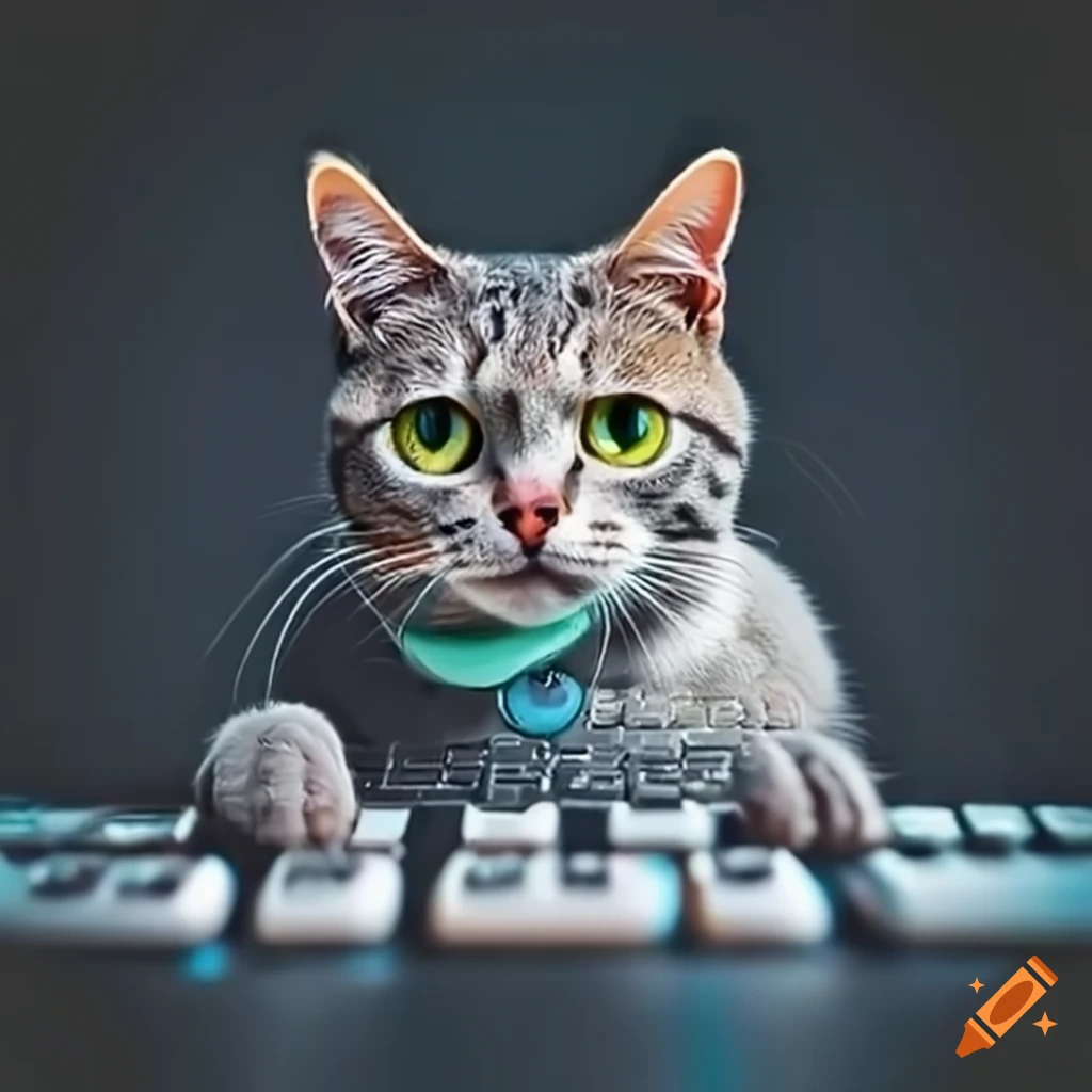 Funny cat typing on a keyboard on craiyon