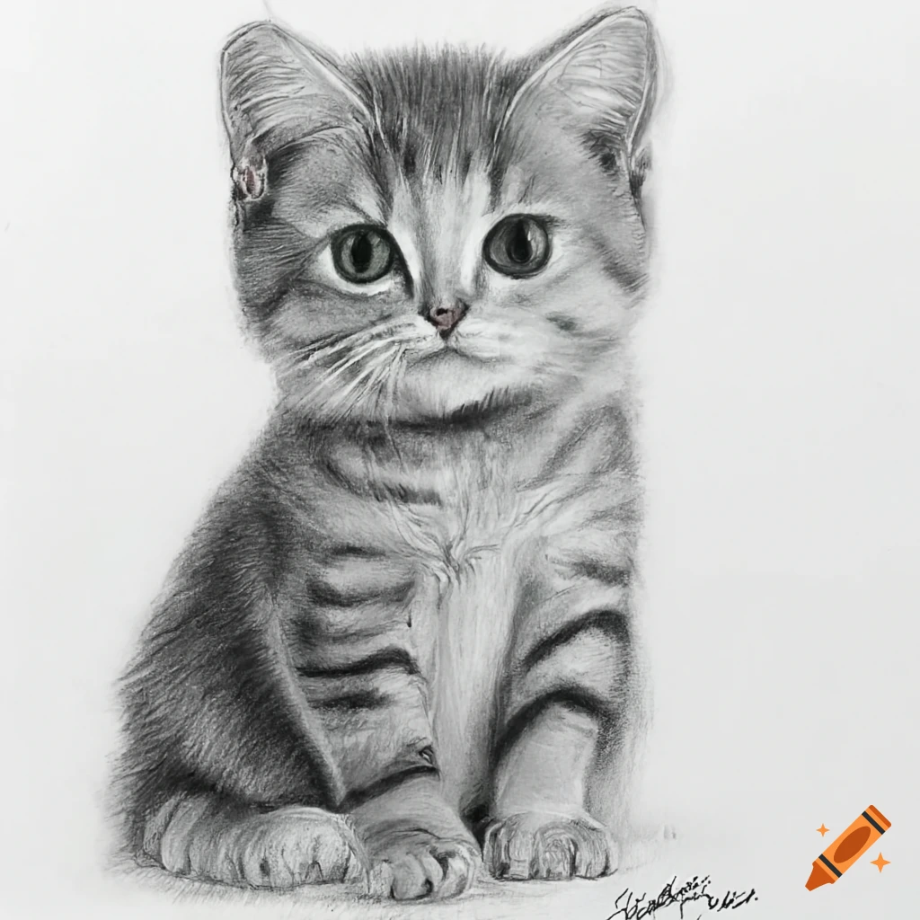 realistic pencil drawing of a cute cat