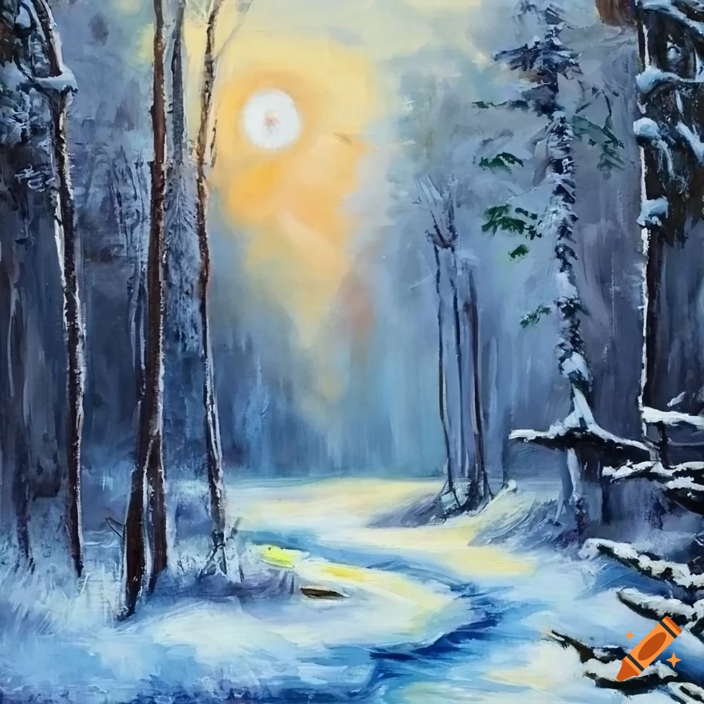 oil painting of a winter forest