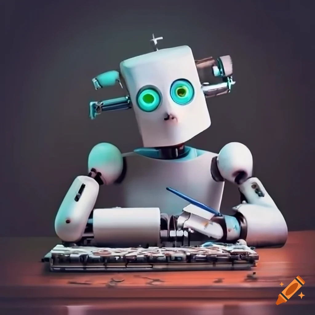 robot using an old typewriter