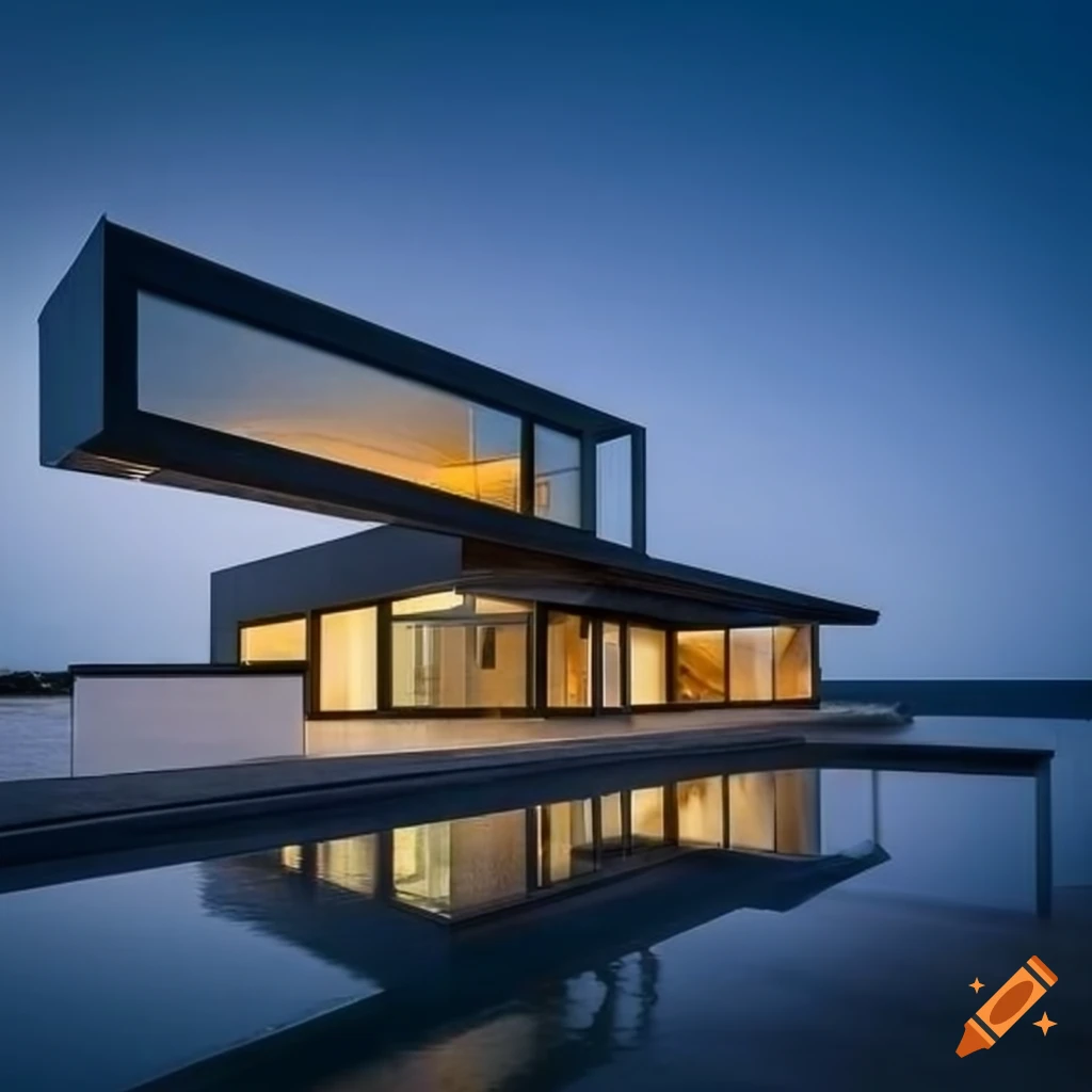 Modern glass house on the beach on Craiyon