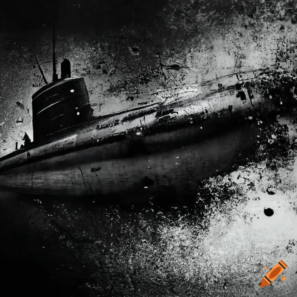 abstract black and white painting of HMS Conqueror submarine