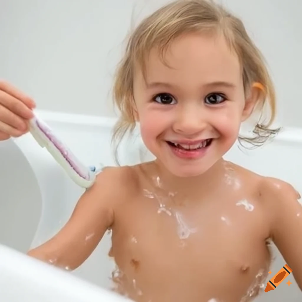 blonde toddler girl enjoying bath time