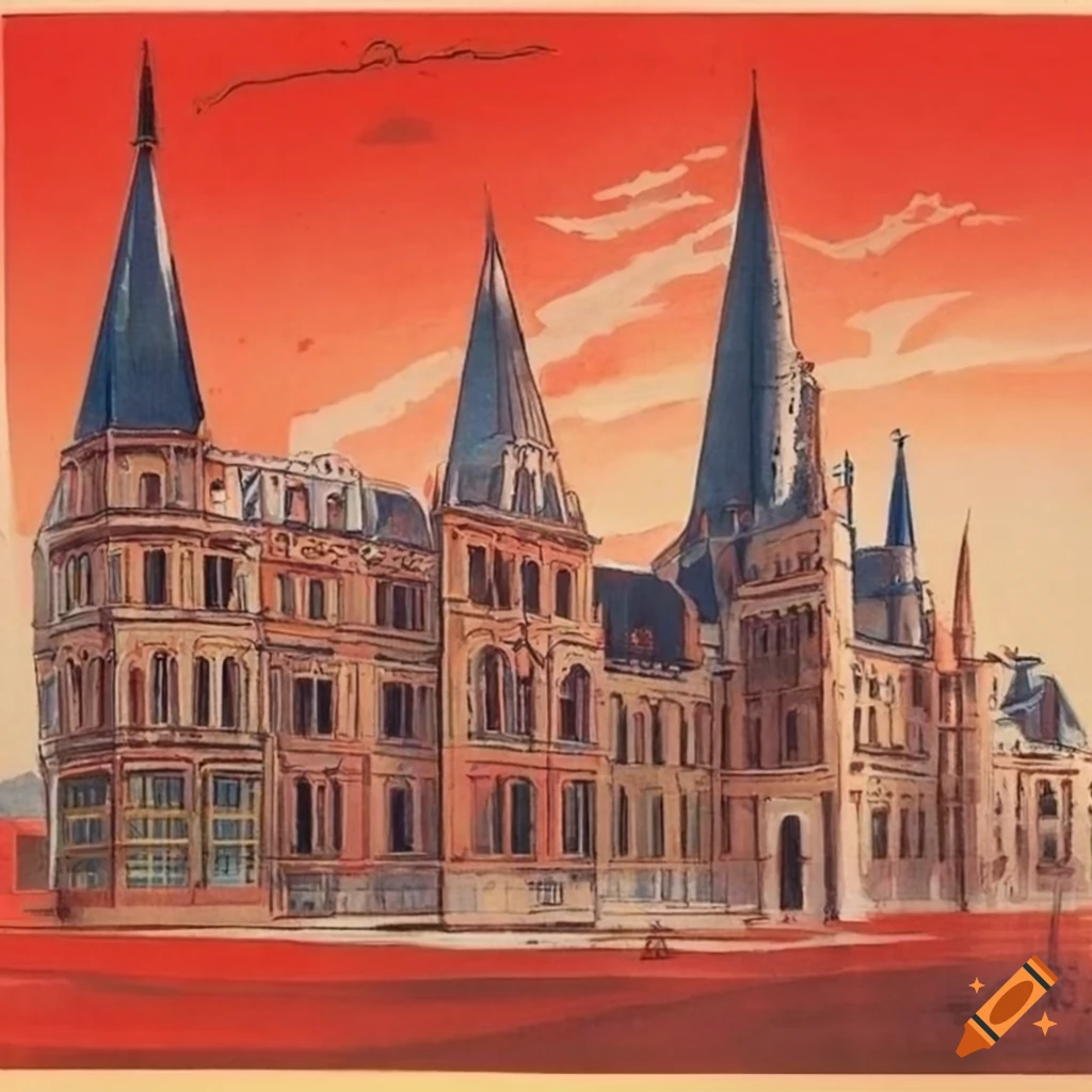 soviet-style propaganda postcard of Ducal Palace in Luxembourg