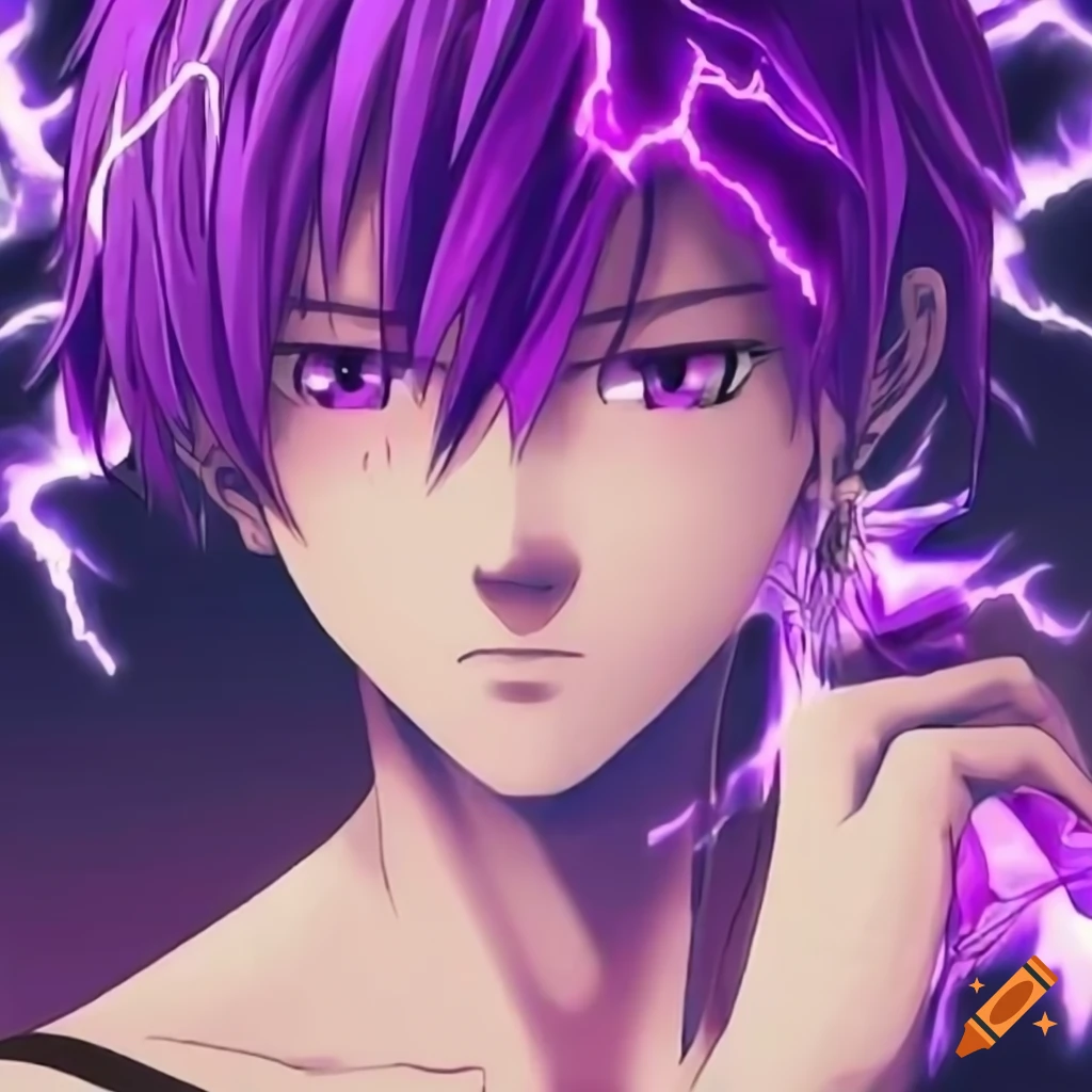 Anime character with purple eyes and lightning bolt on Craiyon