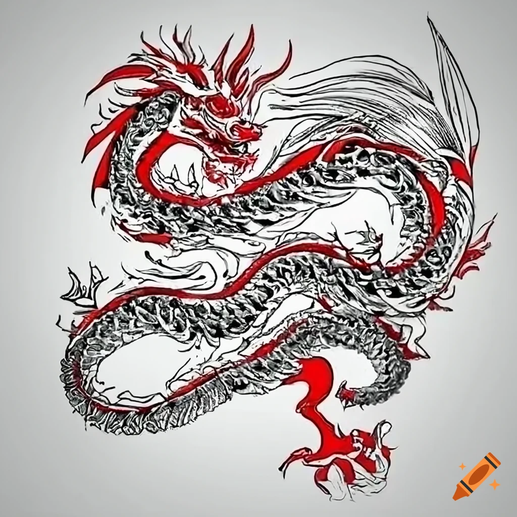 Red and black chinese dragon tattoo on Craiyon