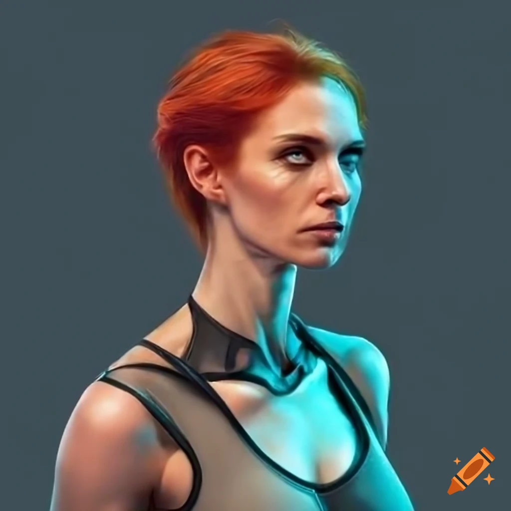 futuristic depiction of a strong woman on a space station