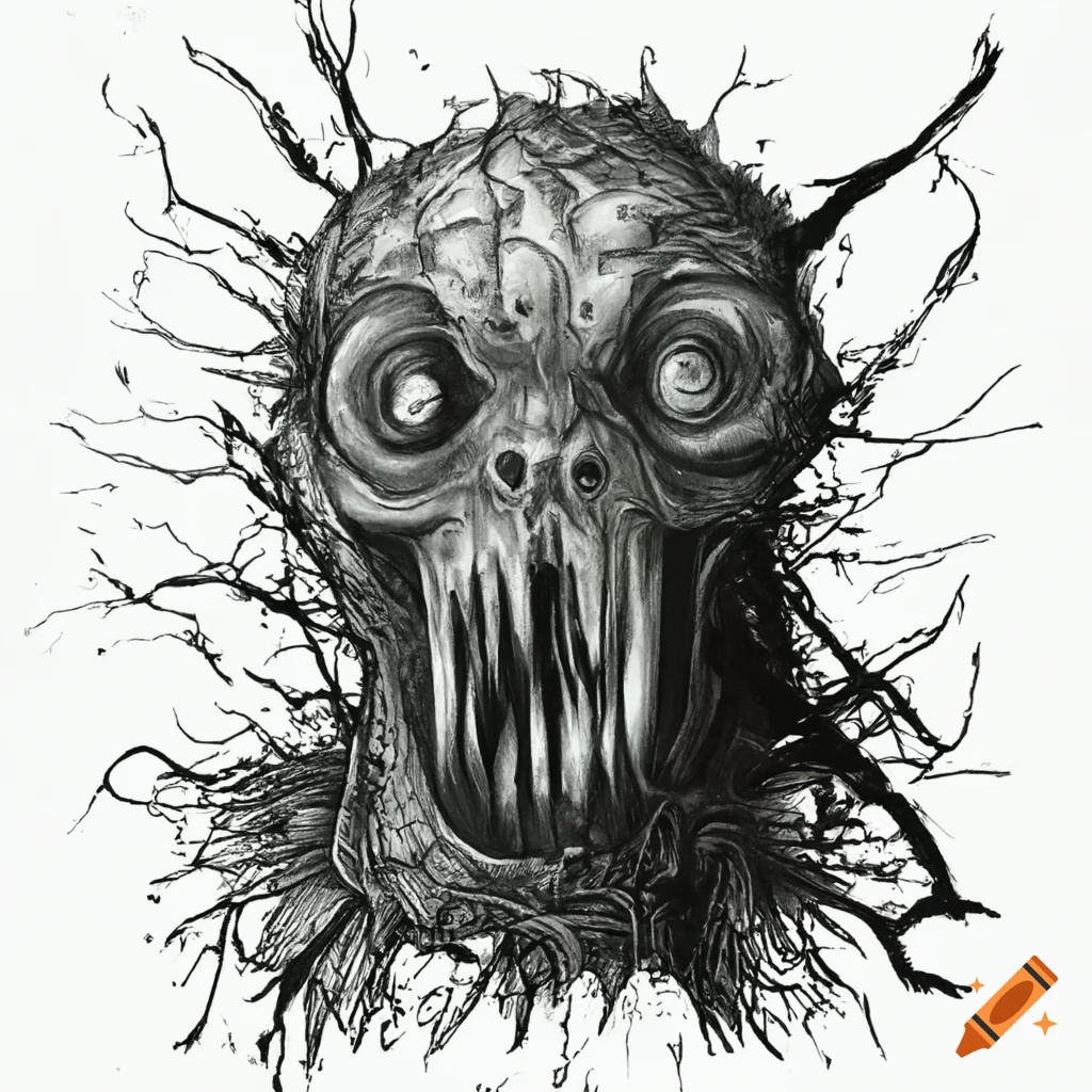 creepy charcoal drawing of a creature breaking free